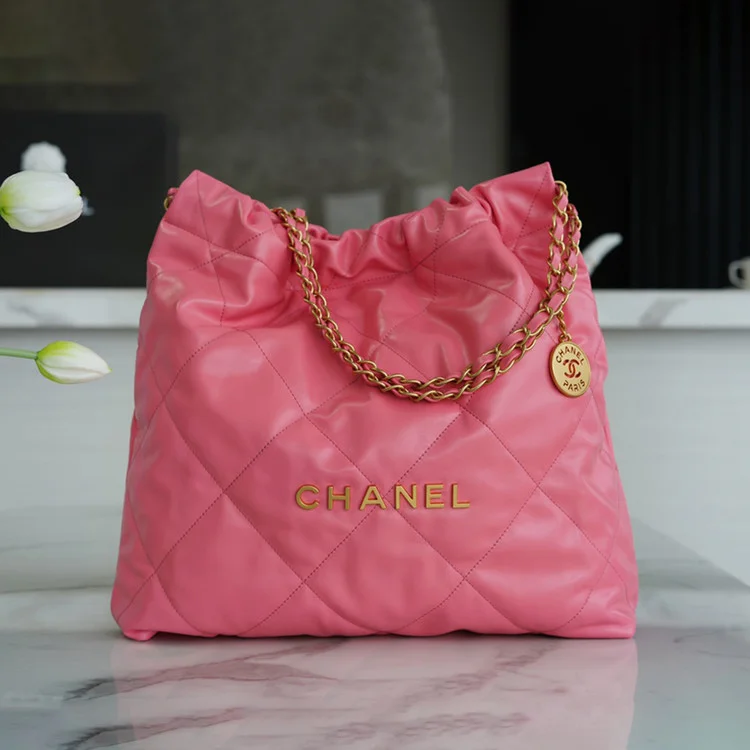 샤넬 22백 미디엄 코랄핑크 금장