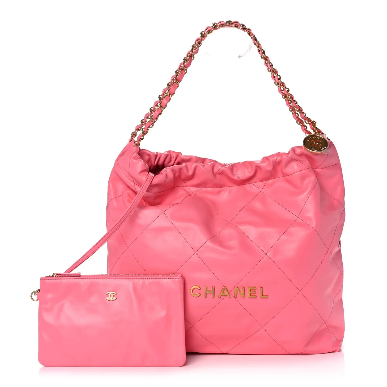 샤넬 22백 미디엄 코랄핑크 금장