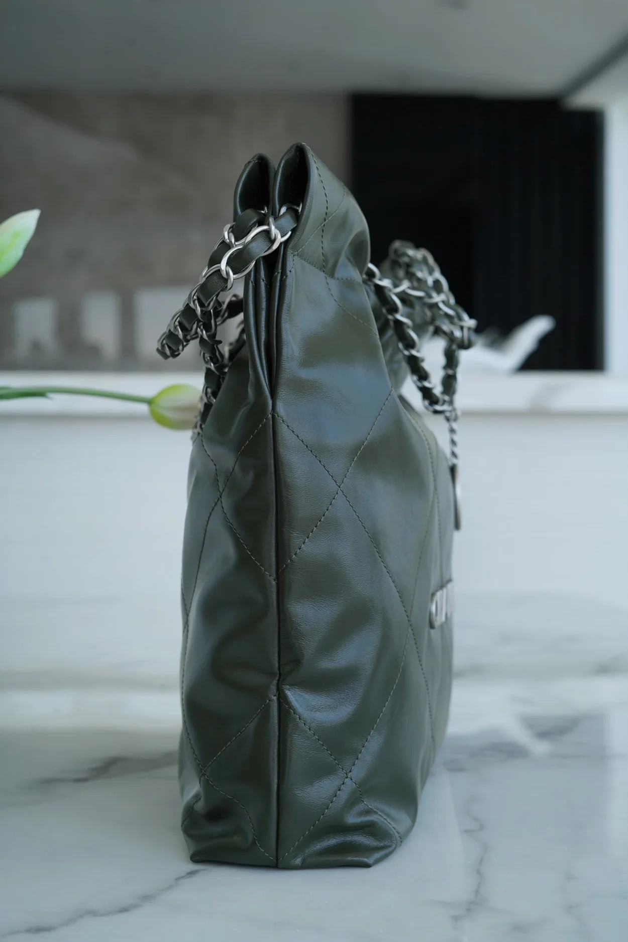 샤넬 22백 스몰 그린 은장