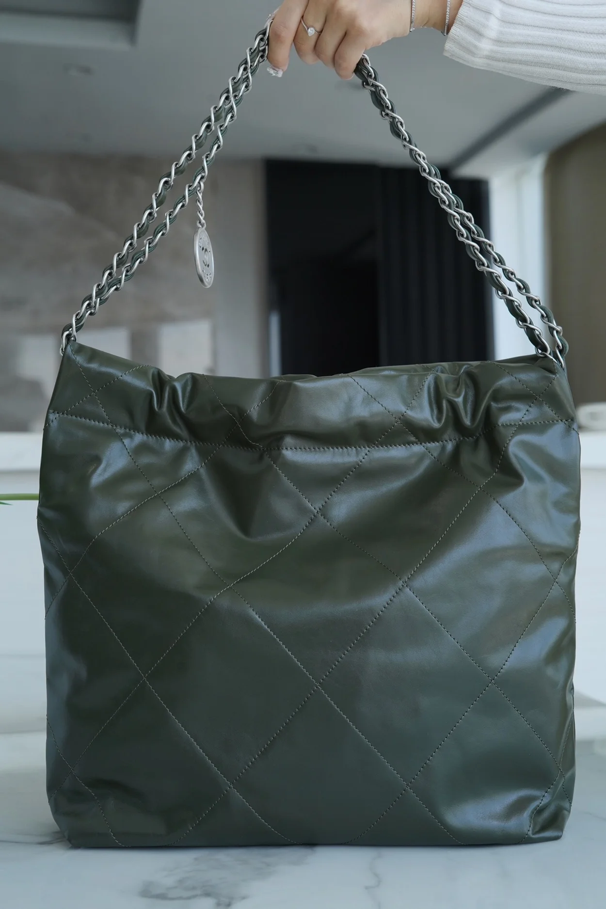 샤넬 22백 스몰 그린 은장