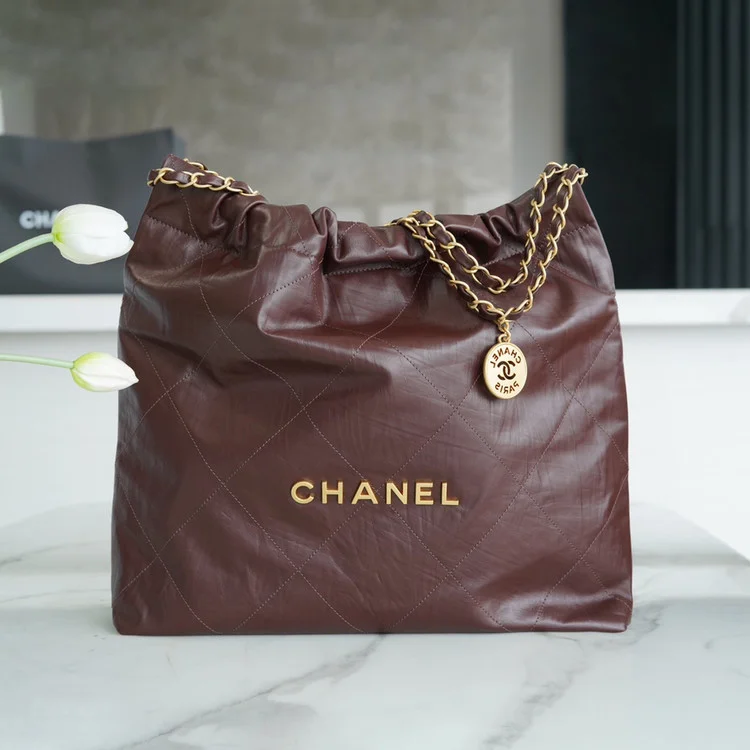 샤넬 22백 미디엄 다크 브라운 금장