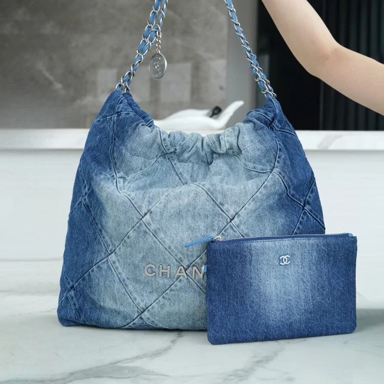 샤넬 22백 미디엄 데님 은장