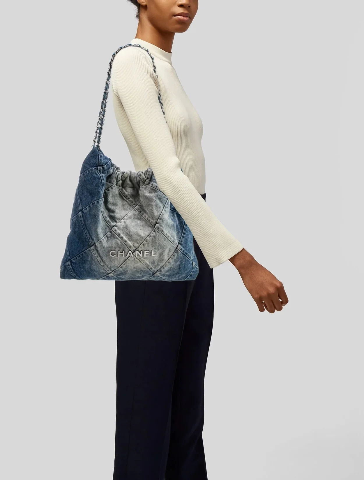 샤넬 22백 미디엄 데님 은장