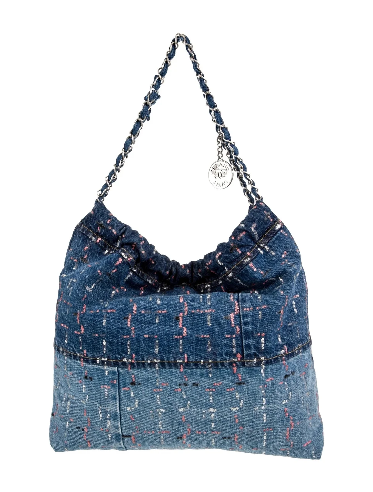 샤넬 22백 미디엄 시퀸 데님 은장