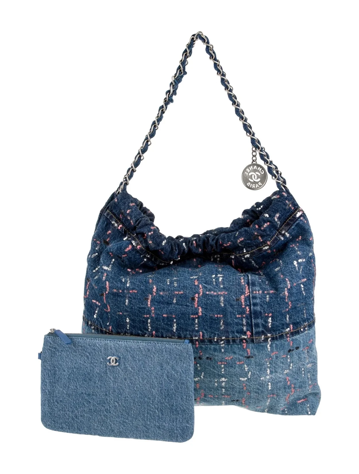 샤넬 22백 미디엄 시퀸 데님 은장