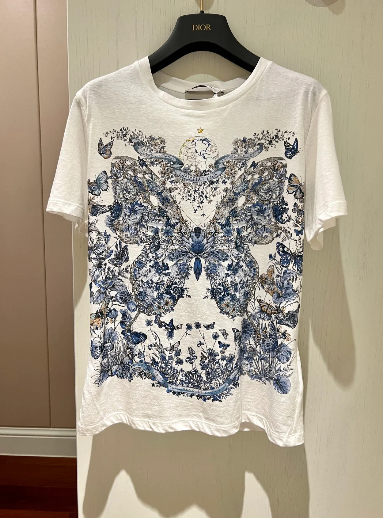 디올 파스텔 미드나잇 블루 버터플라이 티셔츠