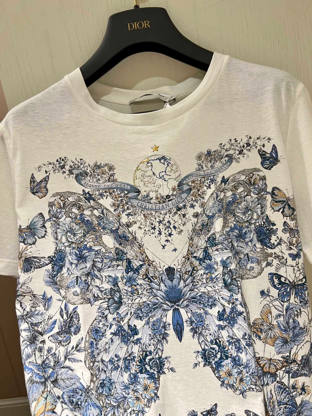 디올 파스텔 미드나잇 블루 버터플라이 티셔츠