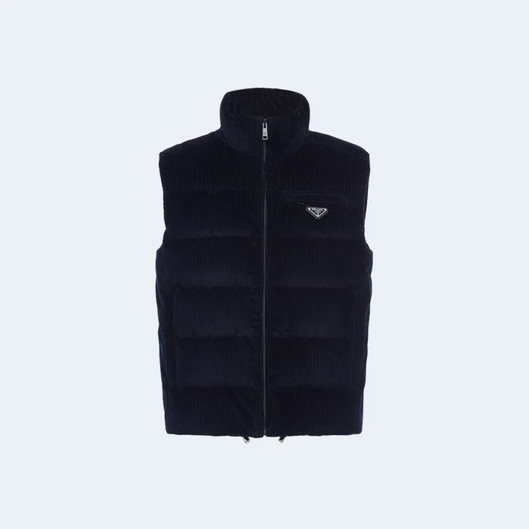 프라다 코듀로이 다운 패딩 베스트 블랙