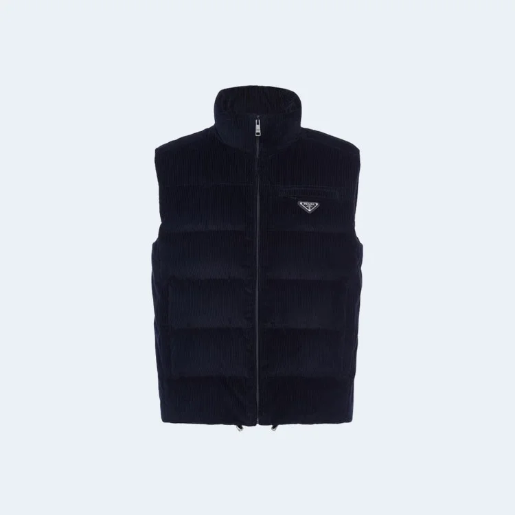 프라다 코듀로이 다운 패딩 베스트 블랙