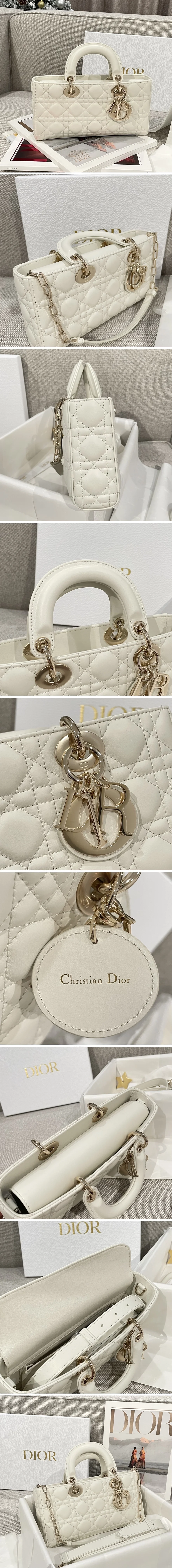 []디올 레이디 D-JOY 미디움 백 화이트