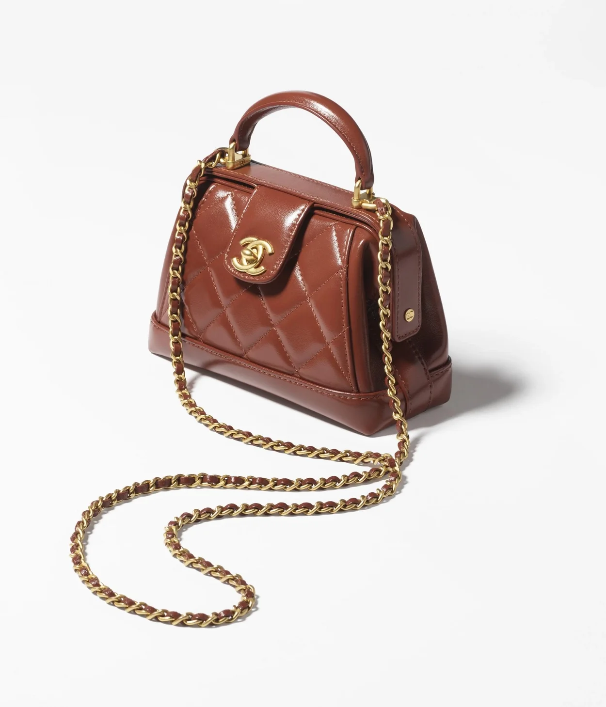 샤넬 핸들 장식 미니백 샤이니 램스킨 브라운