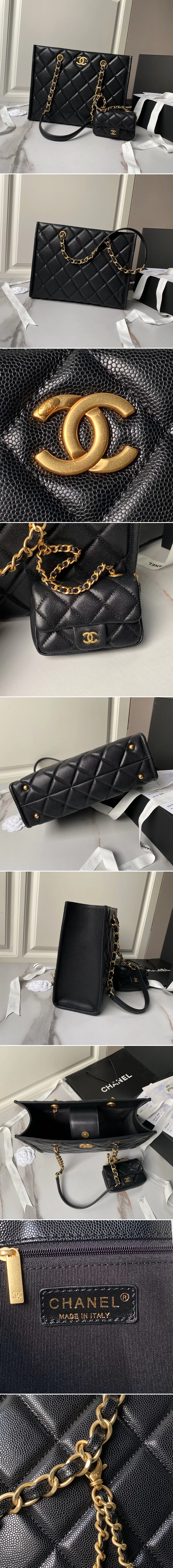 샤넬 그레인드 카프스킨 골드 메탈