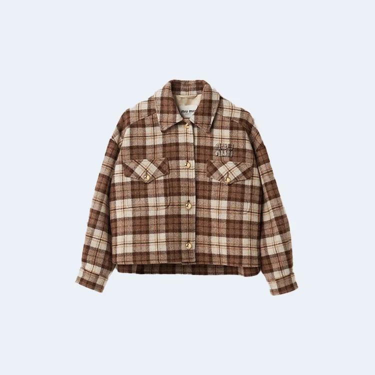 미우미우 체크 블루종 재킷