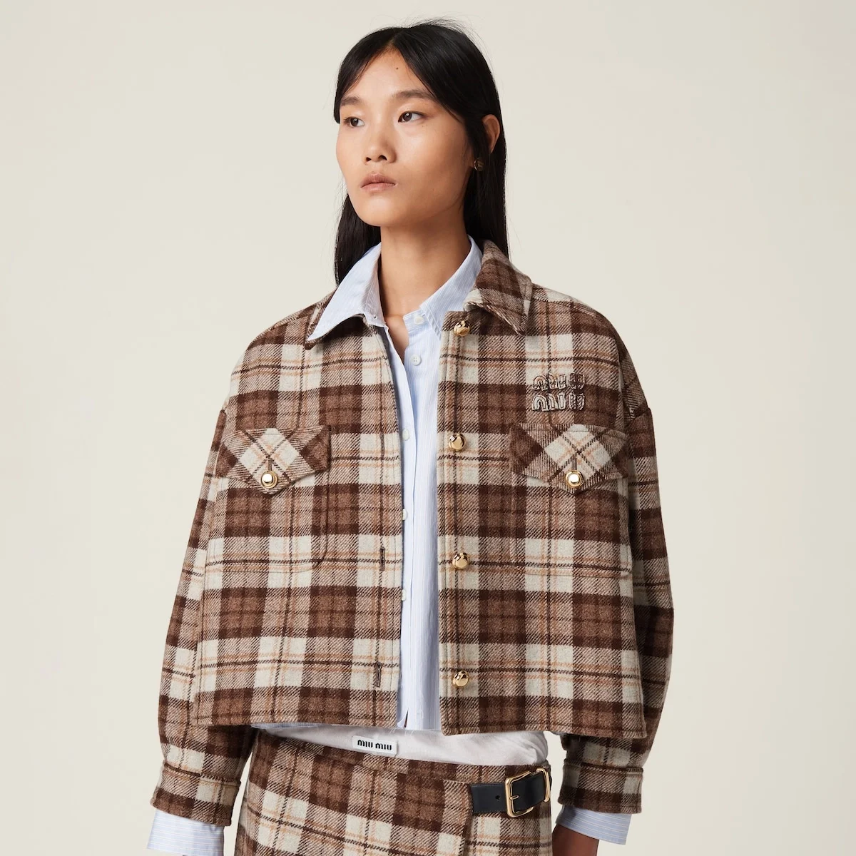 미우미우 체크 블루종 재킷