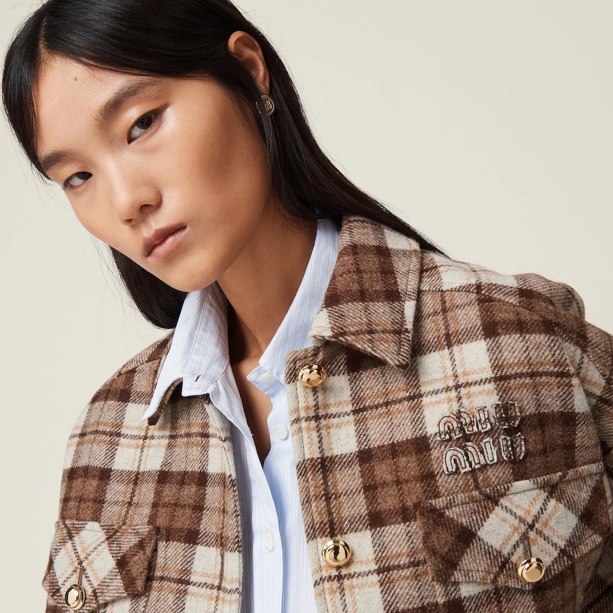 미우미우 체크 블루종 재킷