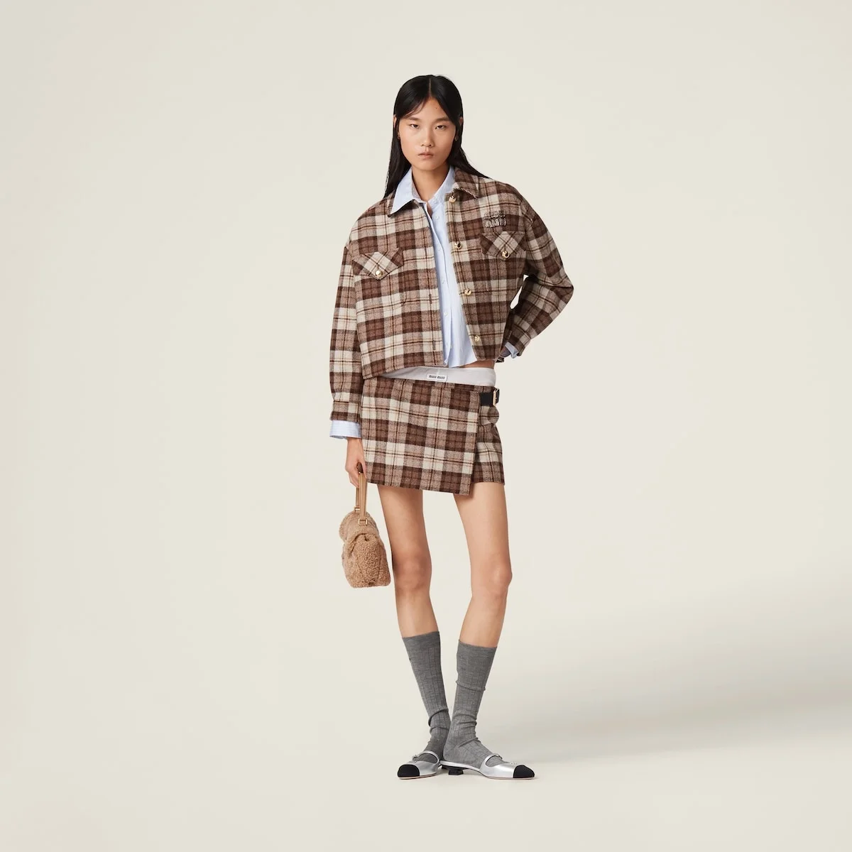 미우미우 체크 블루종 재킷