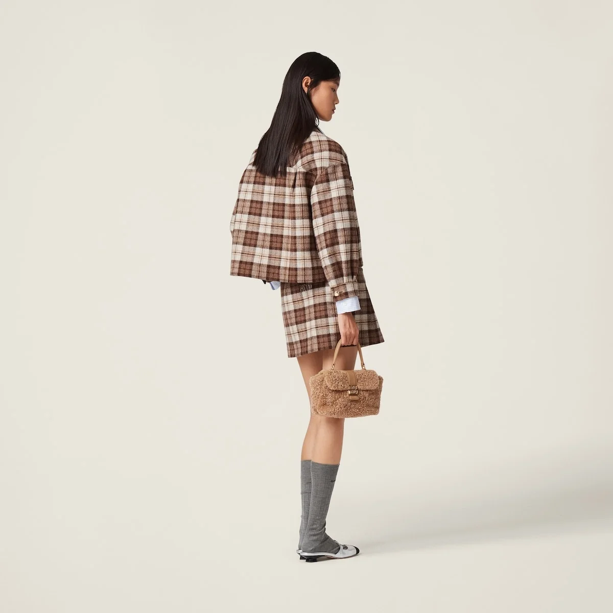 미우미우 체크 블루종 재킷