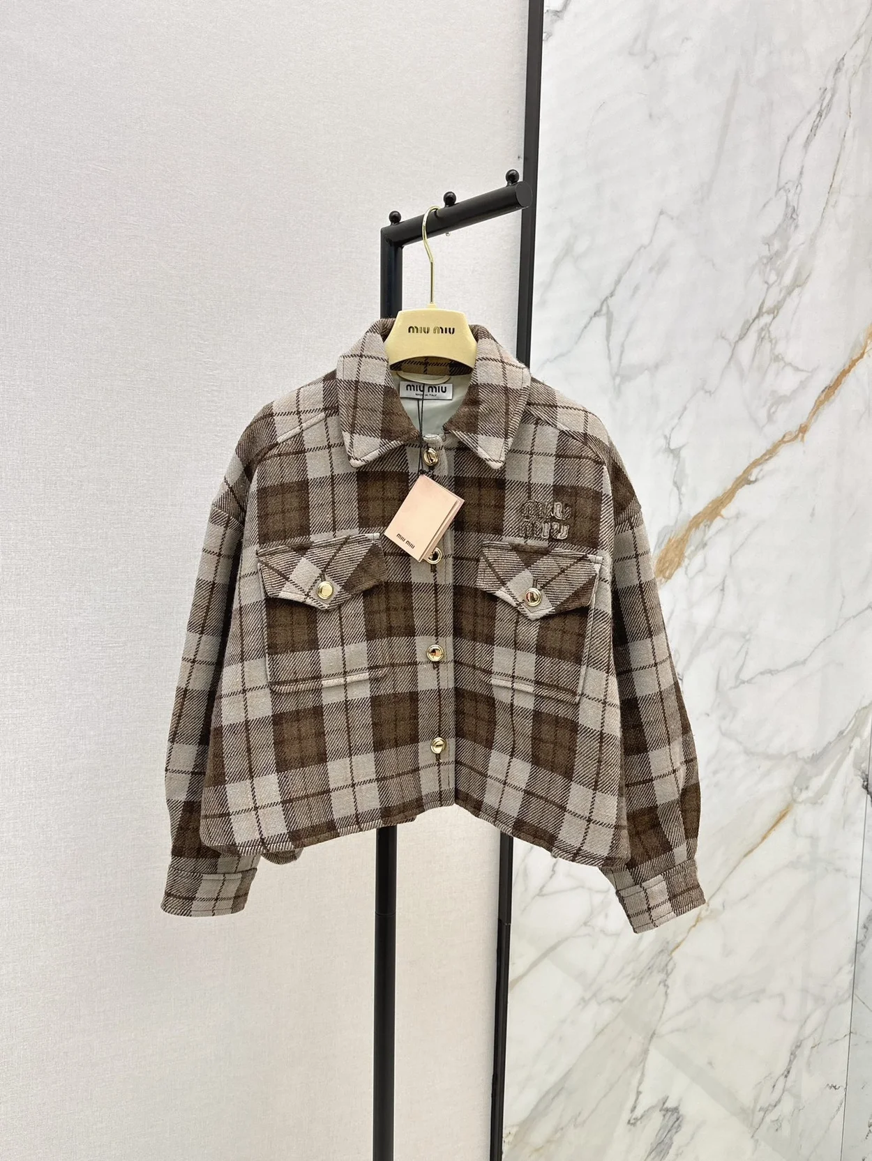 미우미우 체크 블루종 재킷