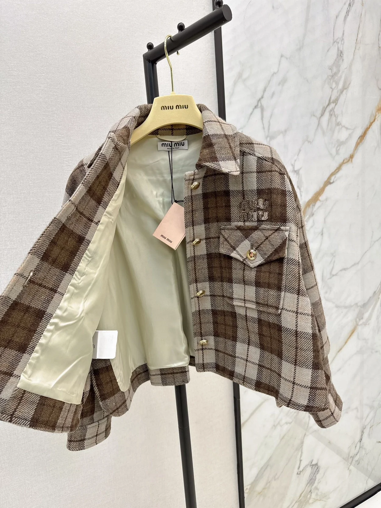 미우미우 체크 블루종 재킷