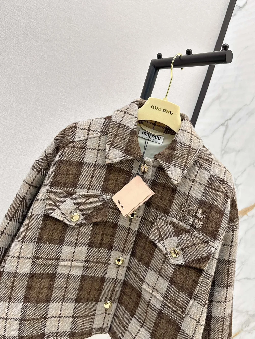 미우미우 체크 블루종 재킷