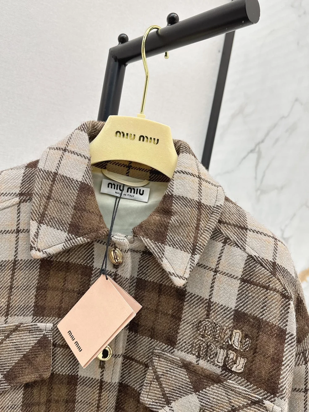 미우미우 체크 블루종 재킷