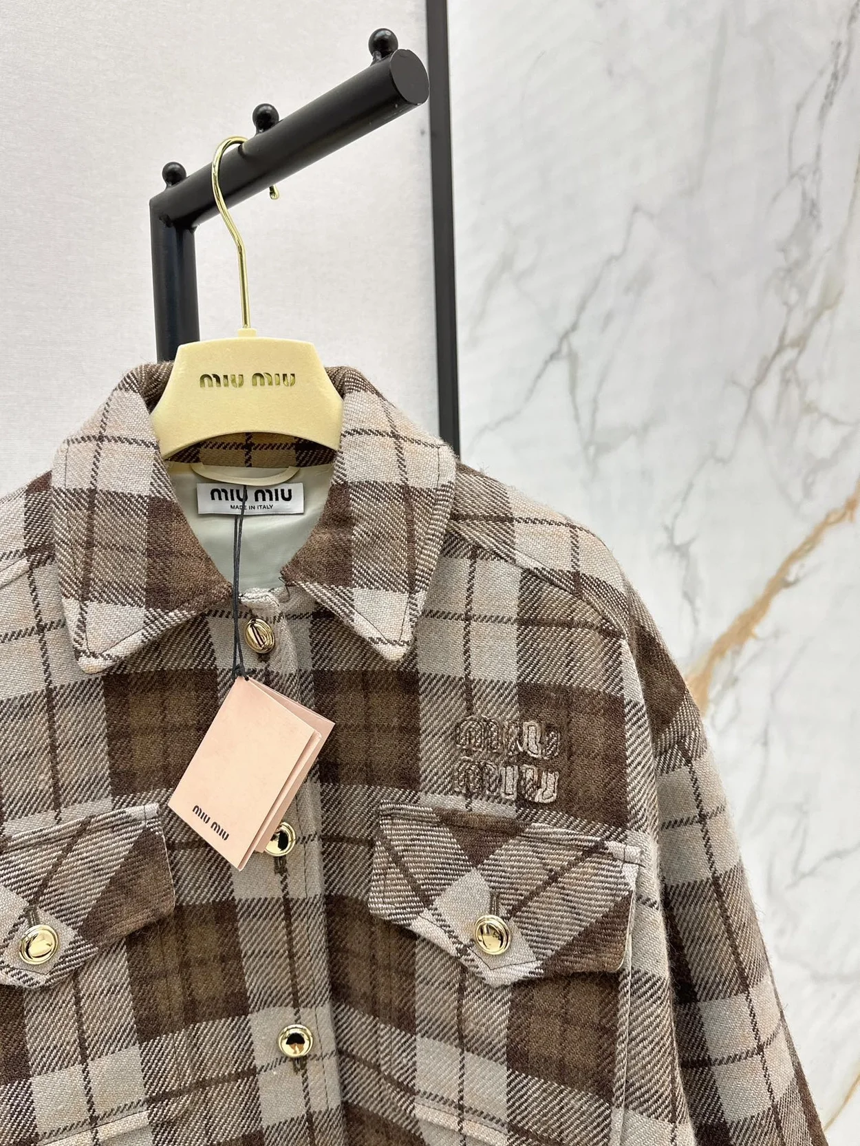 미우미우 체크 블루종 재킷