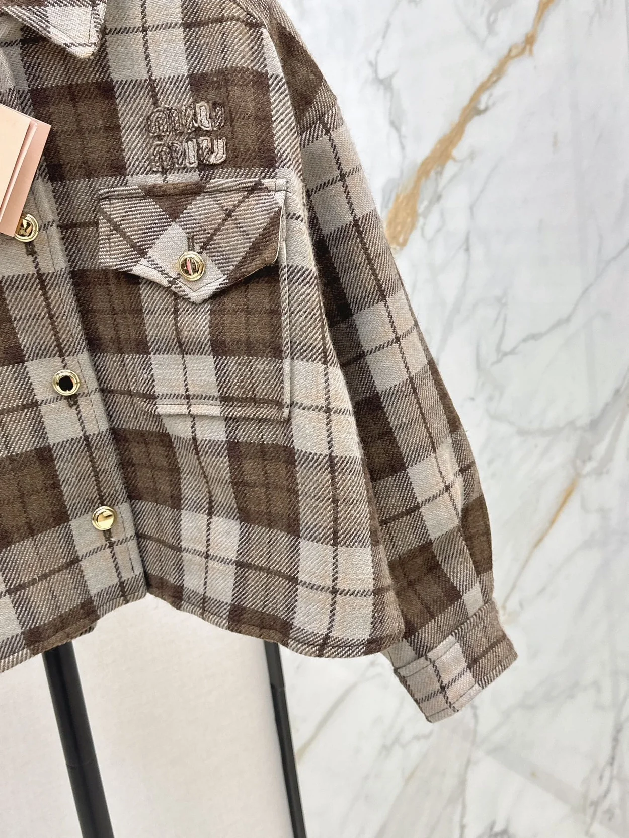 미우미우 체크 블루종 재킷