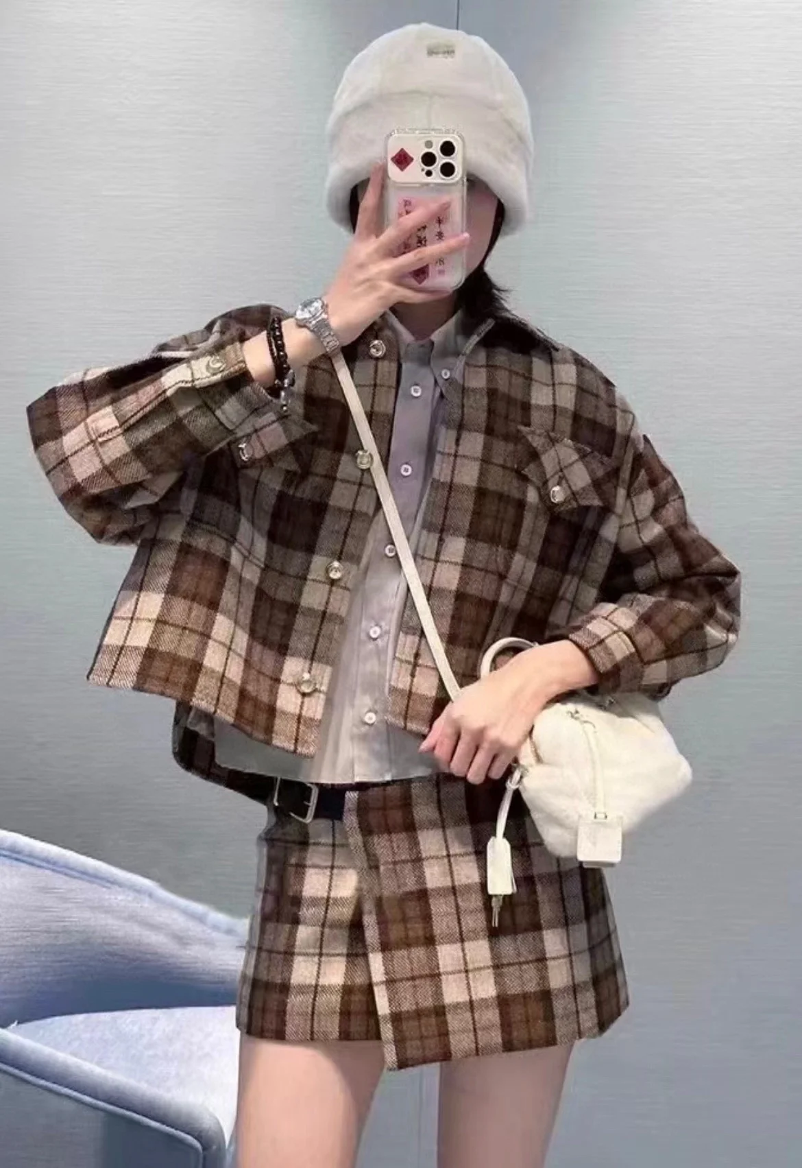 미우미우 체크 블루종 재킷