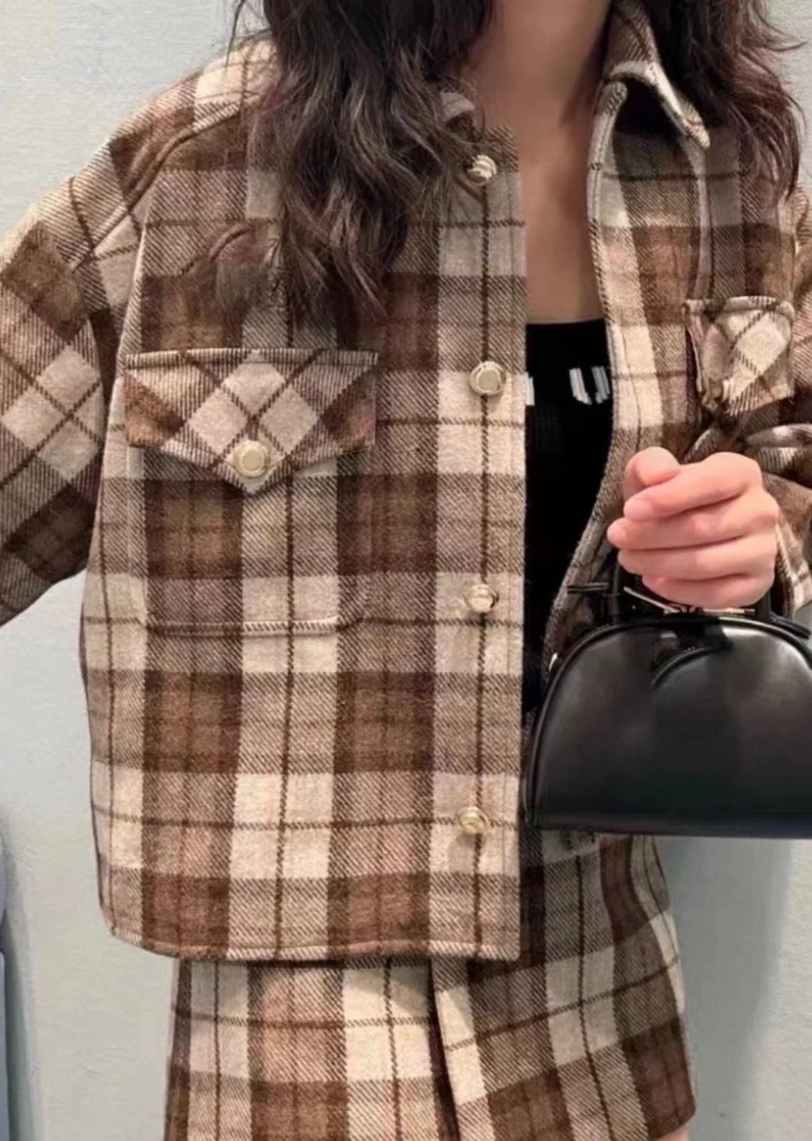 미우미우 체크 블루종 재킷