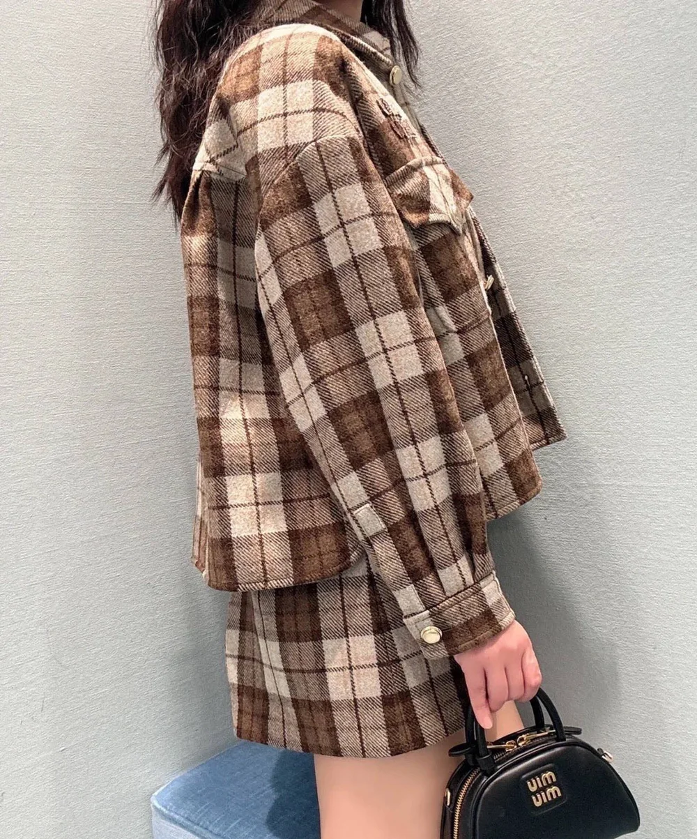 미우미우 체크 블루종 재킷