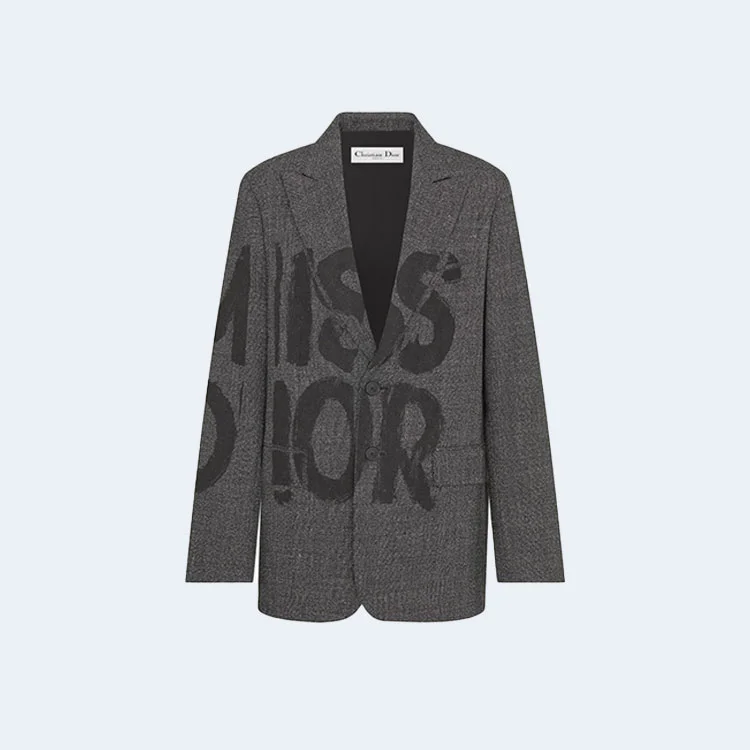 디올 블랙 Miss Dior Graffiti 모티브 울 블레이저