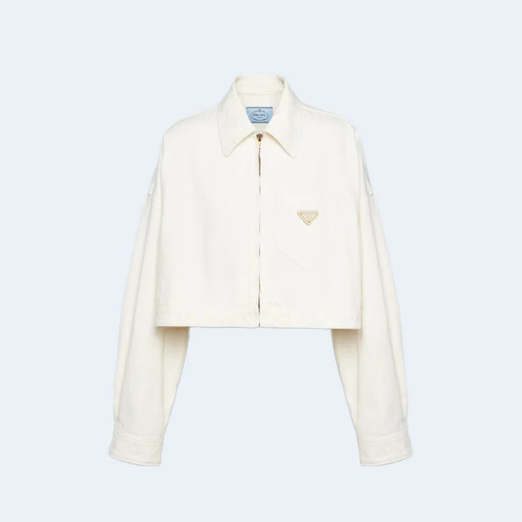 프라다 데님 블루종 재킷 화이트