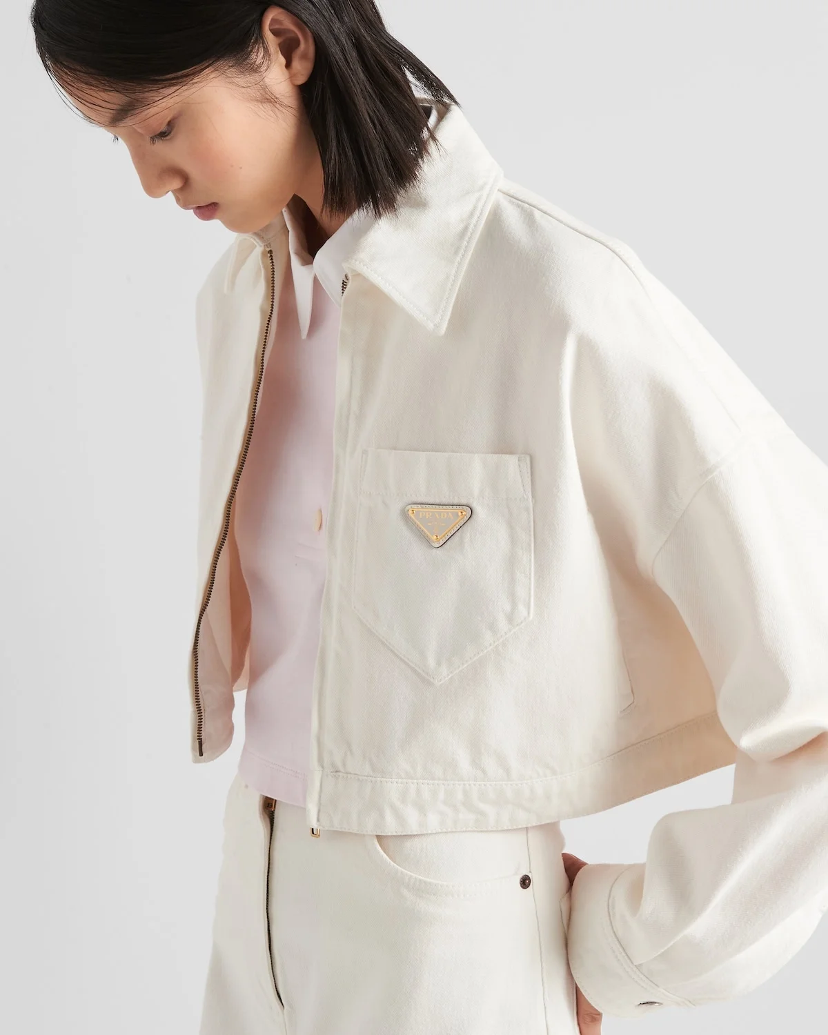 프라다 데님 블루종 재킷 화이트