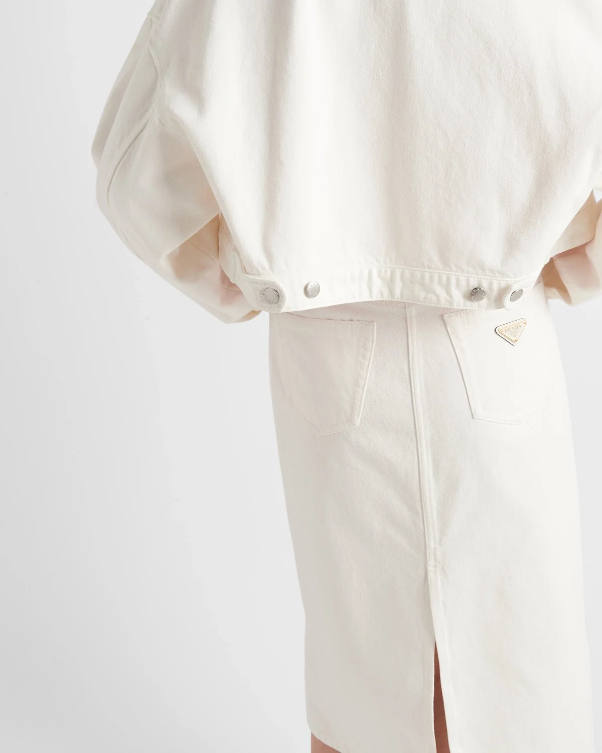 프라다 데님 블루종 재킷 화이트