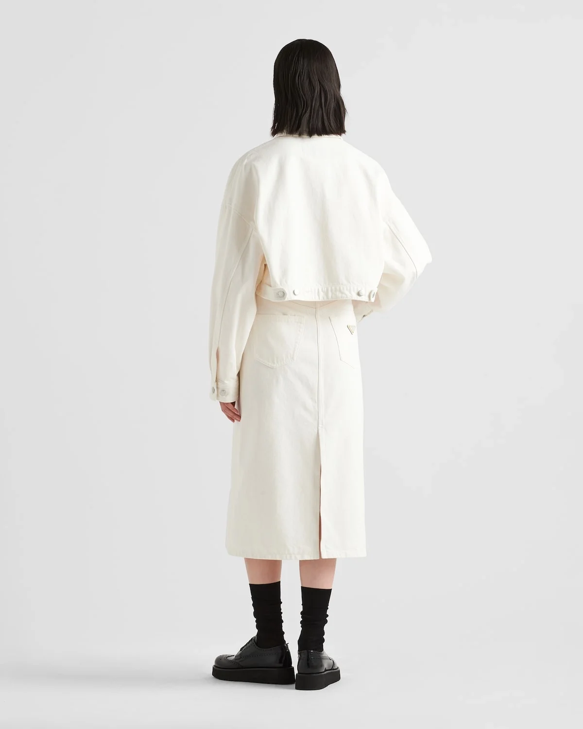 프라다 데님 블루종 재킷 화이트