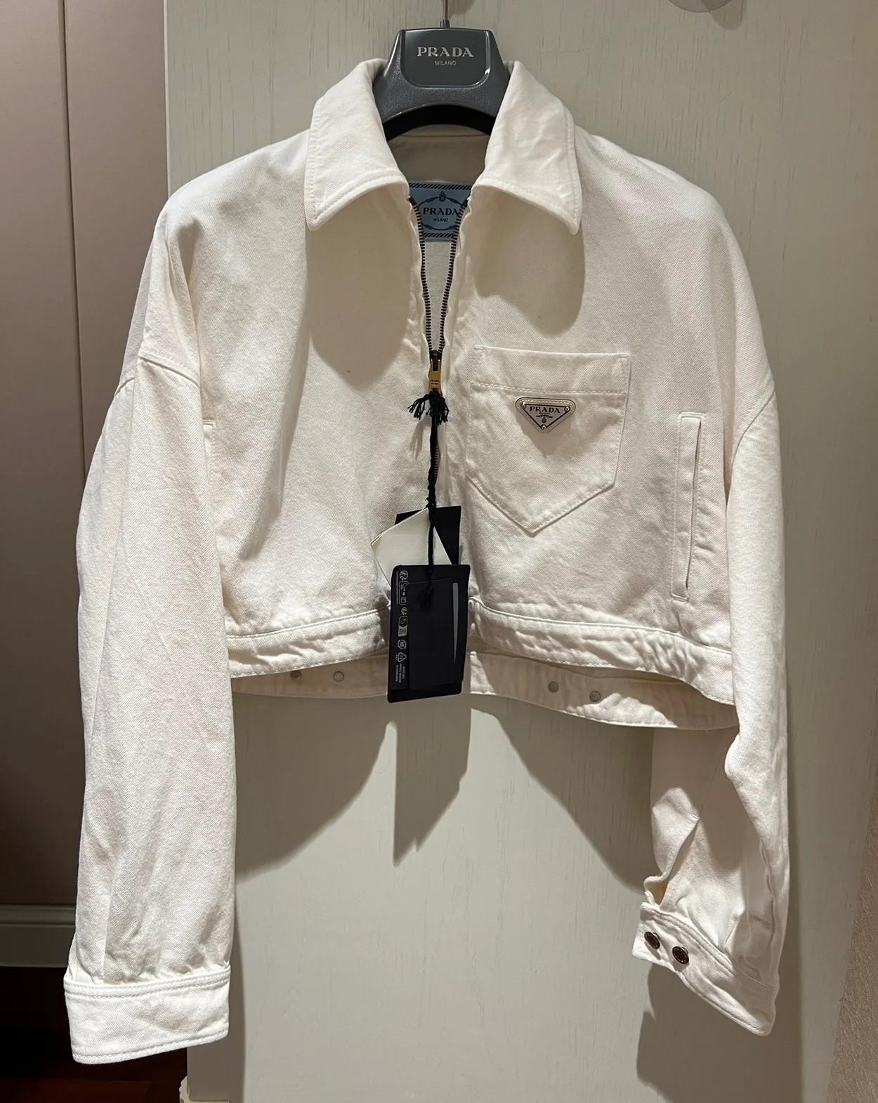 프라다 데님 블루종 재킷 화이트