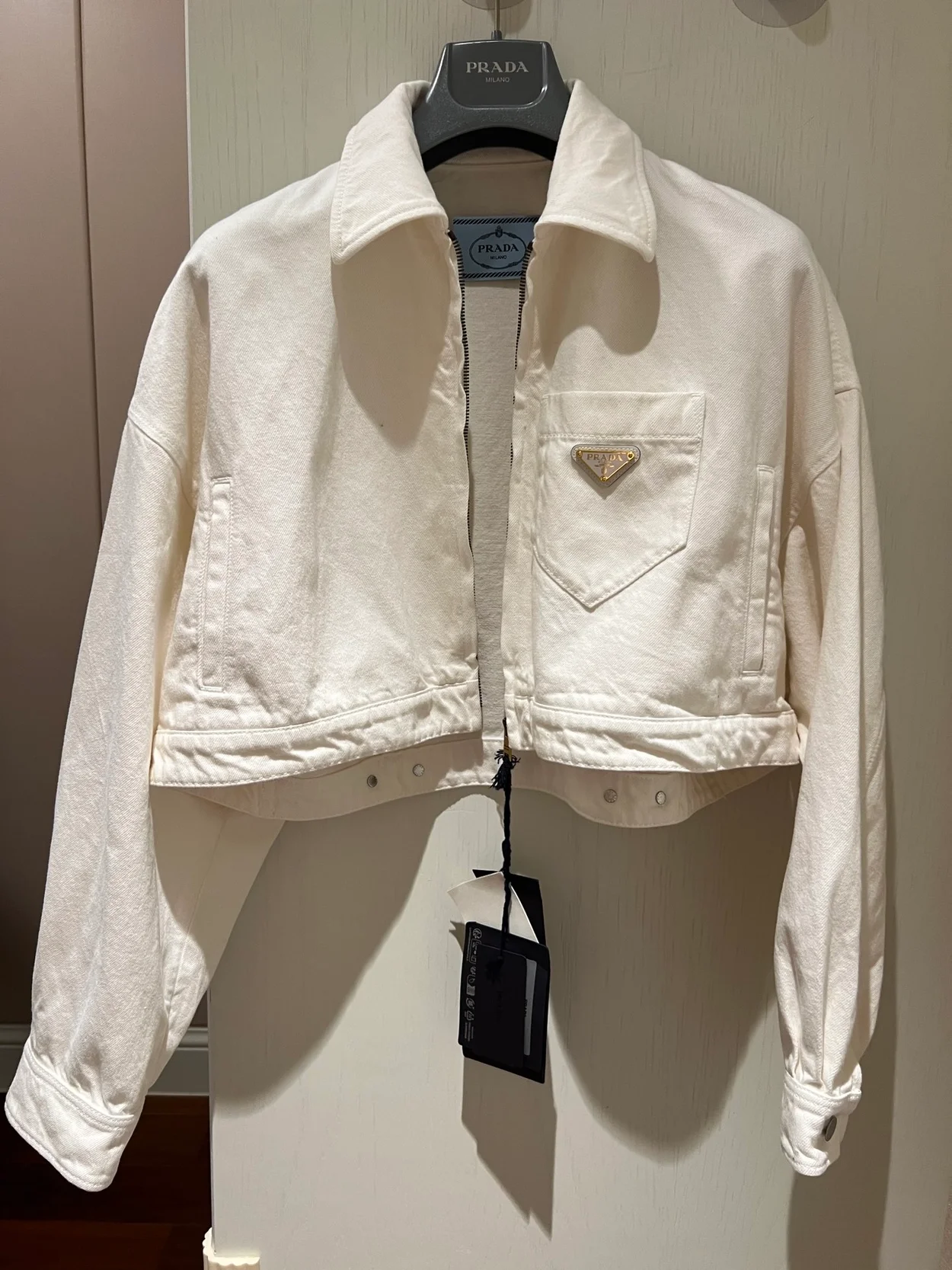 프라다 데님 블루종 재킷 화이트