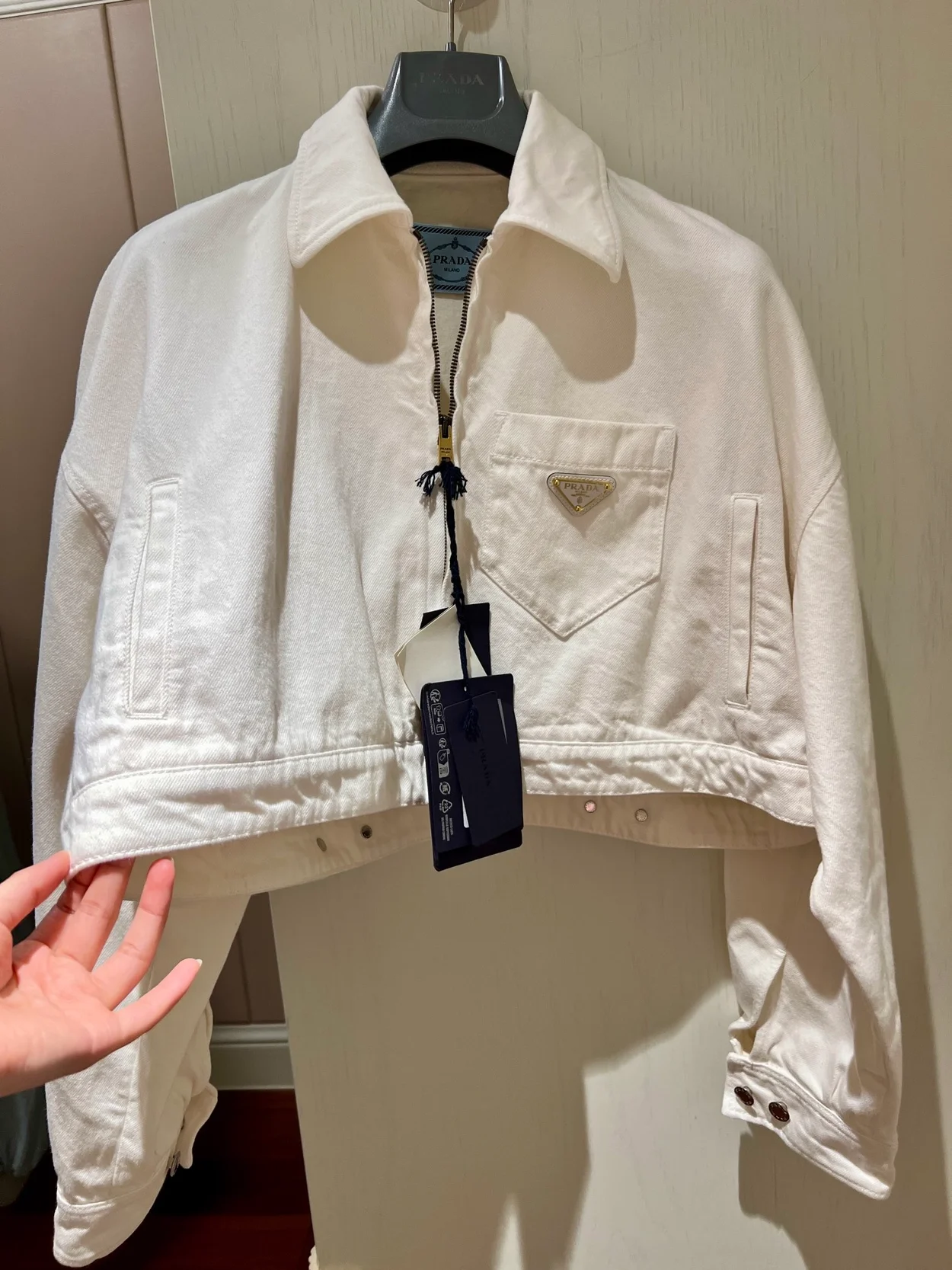 프라다 데님 블루종 재킷 화이트
