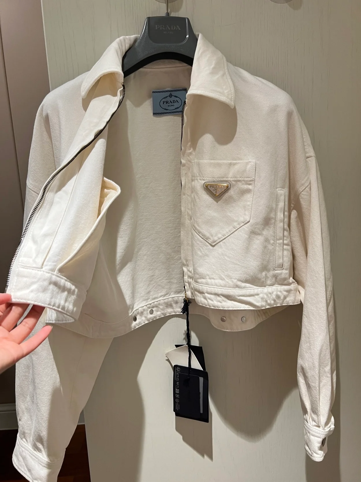 프라다 데님 블루종 재킷 화이트