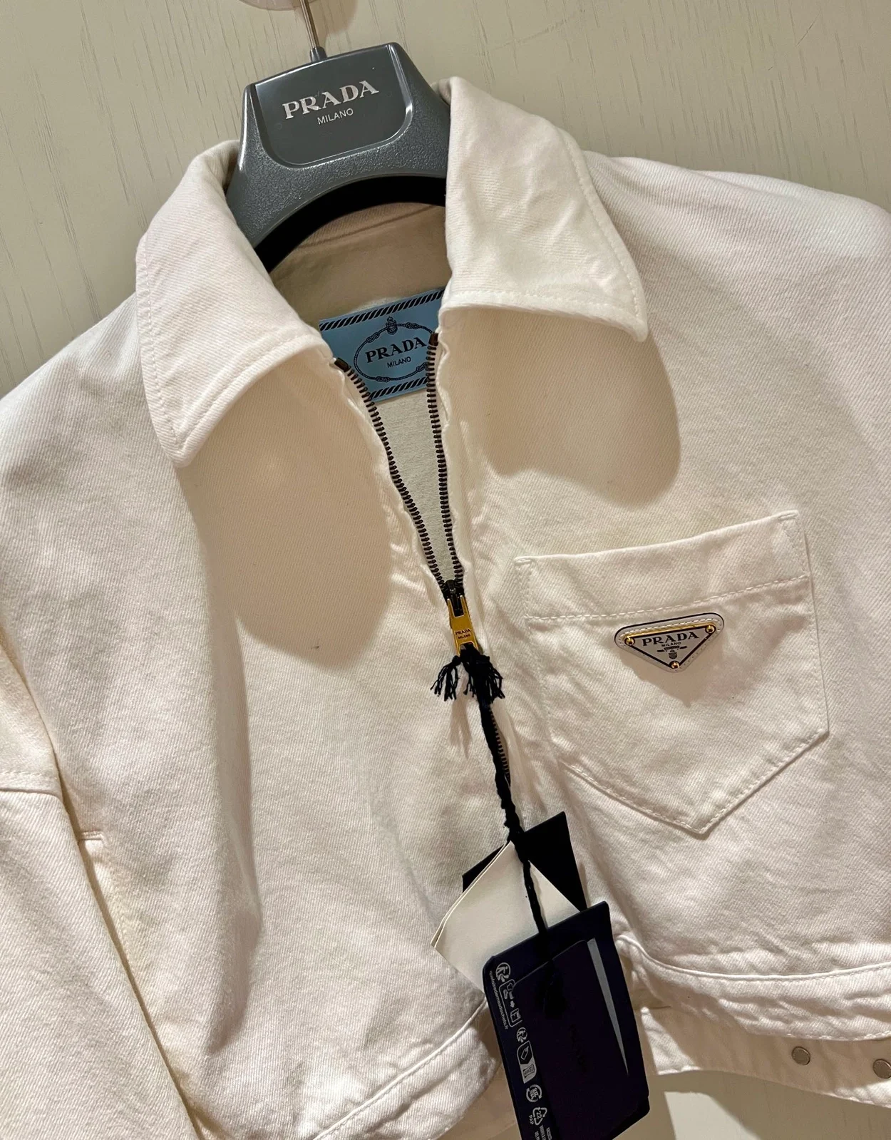 프라다 데님 블루종 재킷 화이트