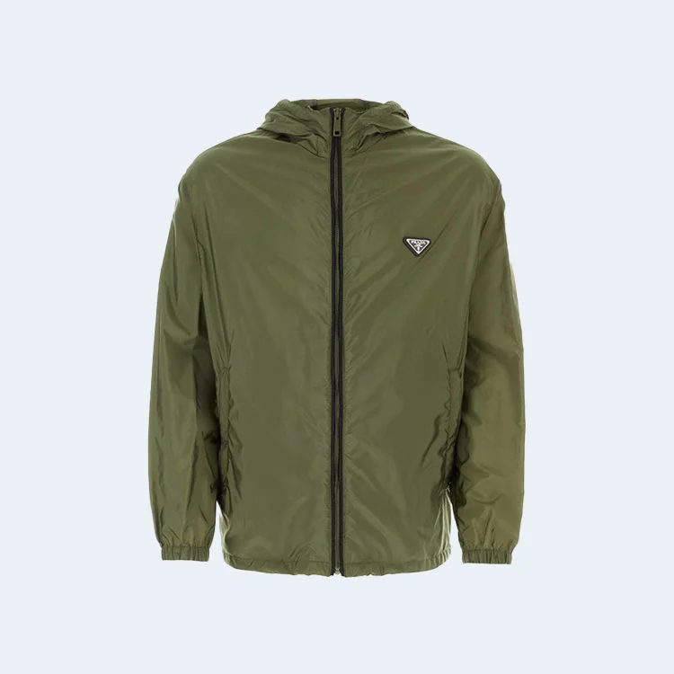 프라다 리나일론 에나멜 트라이앵글 로고 자켓 카키