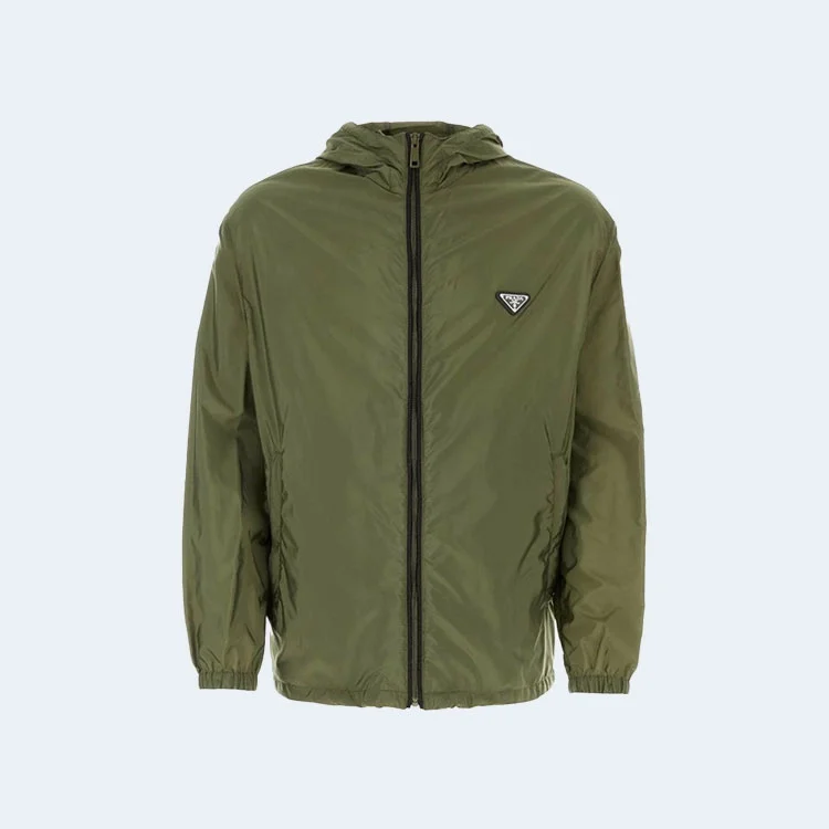 프라다 리나일론 에나멜 트라이앵글 로고 자켓 카키