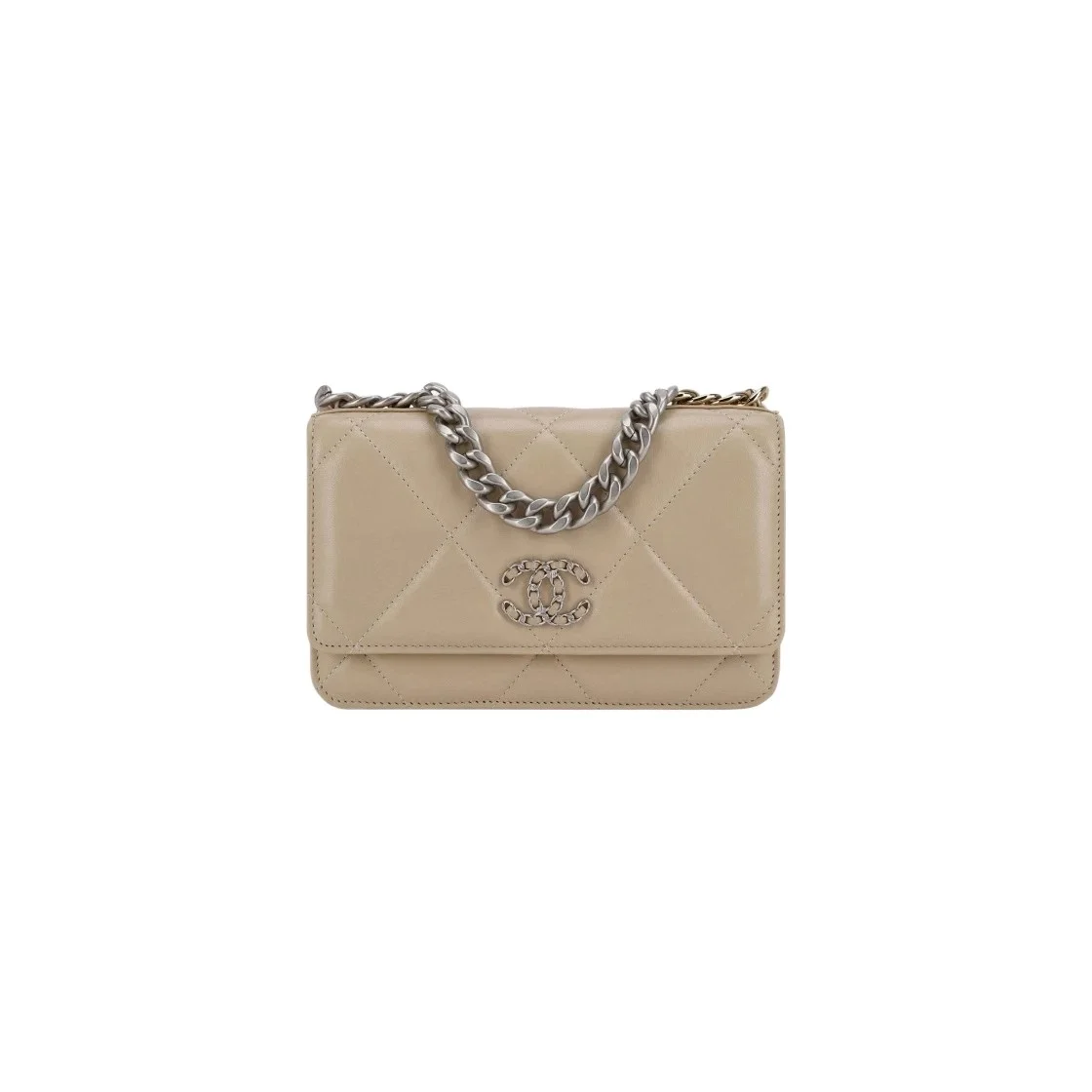 샤넬 19 WOC 턴락 램스킨 베이지 은장