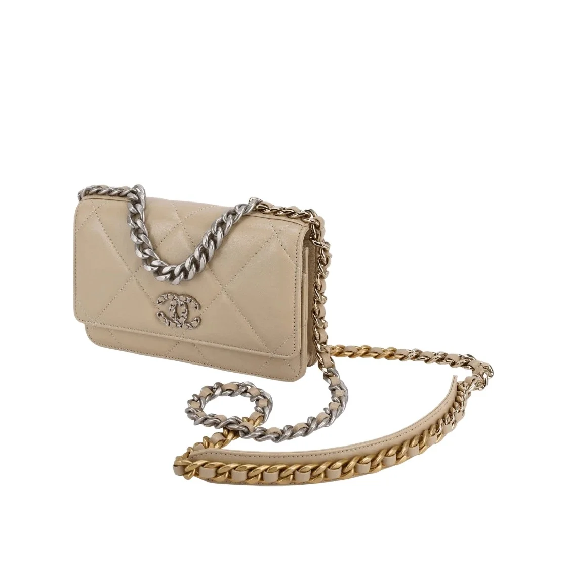 샤넬 19 WOC 턴락 램스킨 베이지 은장