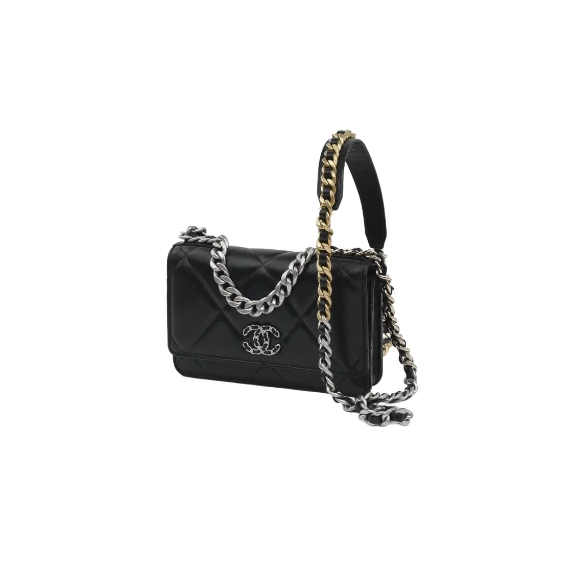 샤넬 19 WOC 턴락 램스킨 블랙 은장