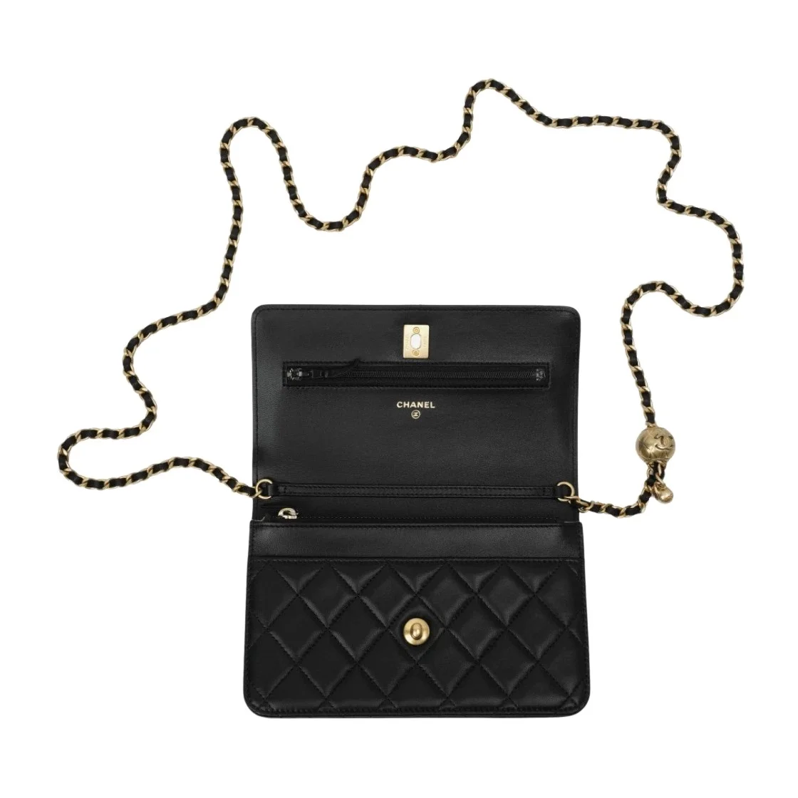 샤넬 WOC 골드볼 블랙 금장 램스킨