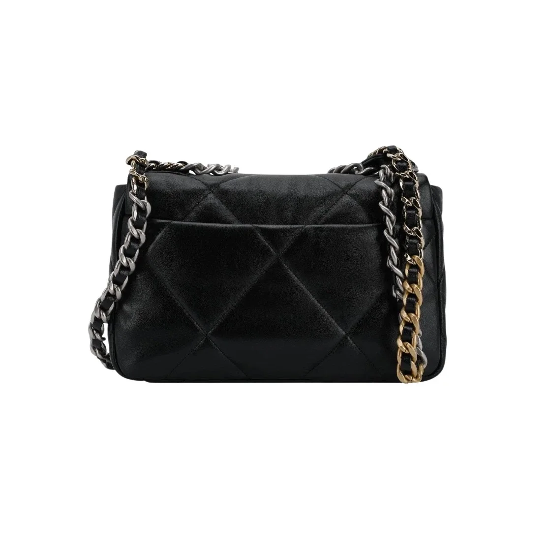 샤넬 19백 미디엄(스몰) 실버 체인 램스킨 블랙