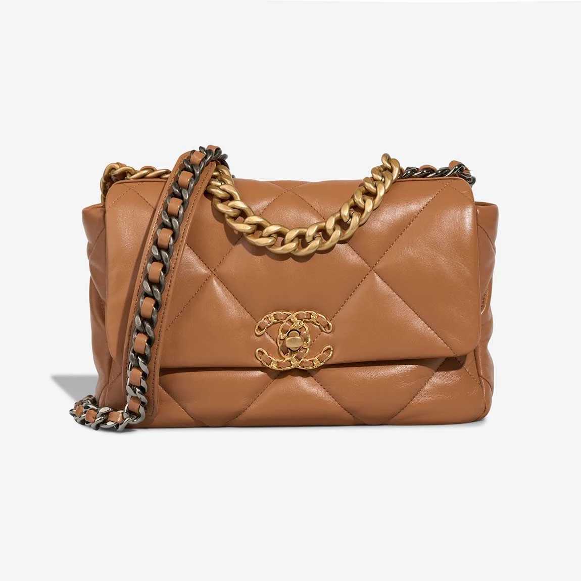 샤넬 19백 미디엄(스몰) 골드 체인 램스킨 캬라멜