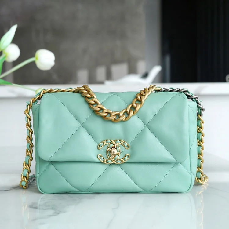 샤넬 19백 미디엄(스몰) 골드 체인 램스킨 민트