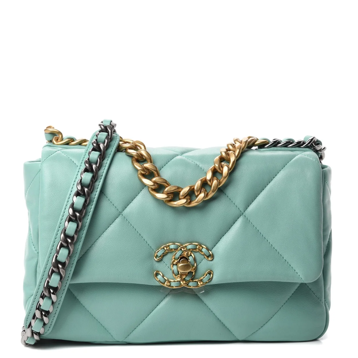 샤넬 19백 미디엄(스몰) 골드 체인 램스킨 민트